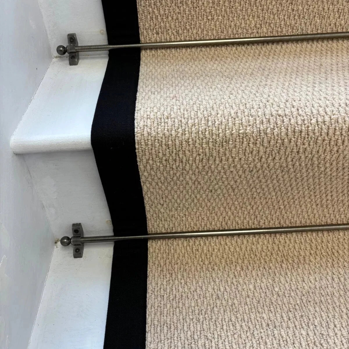 Kalahari Cream 100% Wool Stair Runner With COTTON Black Border - Rainbow Home